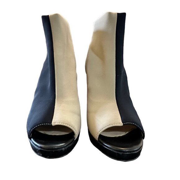 Vera Pelle Made In Italia Ankle Booties Black Cream Open Toe Festival Size 6.5 - Picture 2 of 10